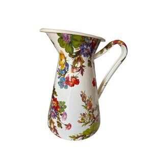 Mackenzie-Childs White Flower Market Large 12 Inch Tall Practical Enamel Pitcher